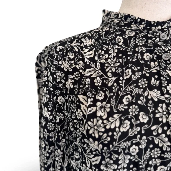 J.CREW Hadid shirt dress in a black and white bouquet print sz L - Picture 3 of 13